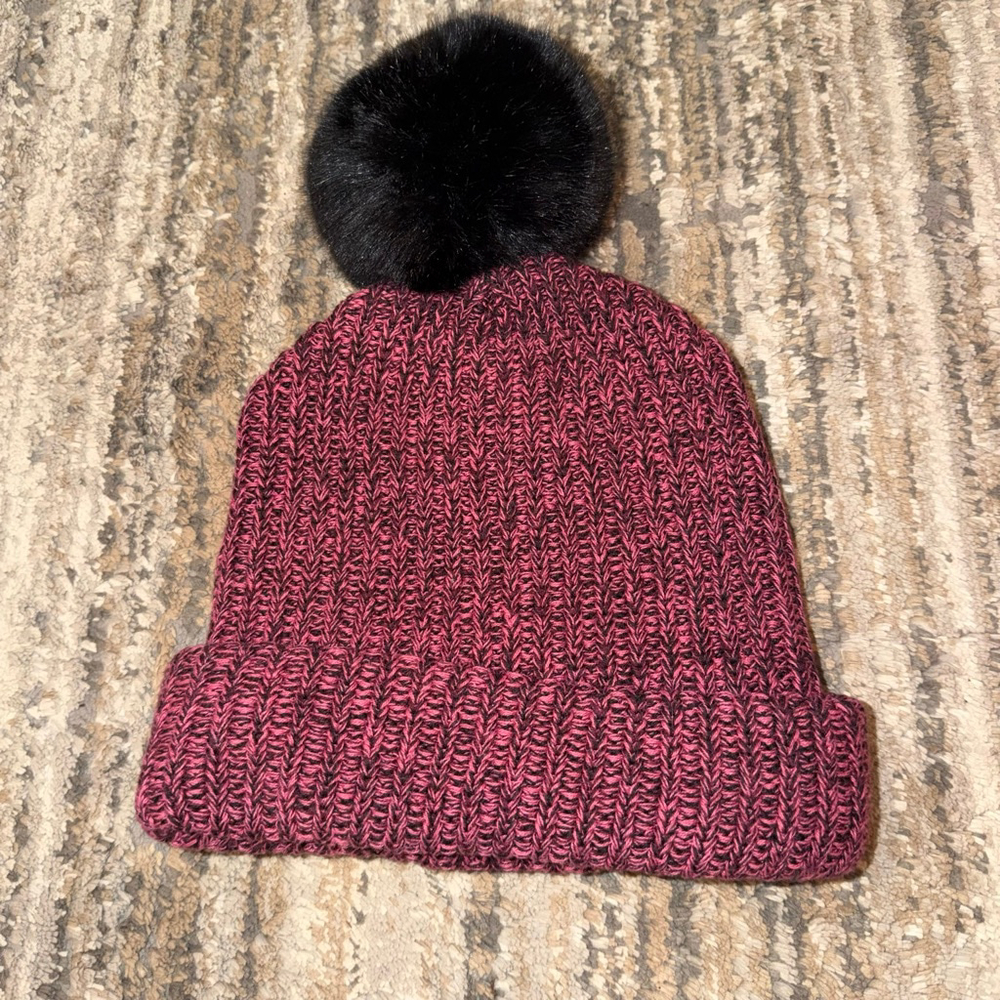 Love Your Melon Pom Hat Magenta with Black Label and Black Pom OS SKU734 - Picture 2 of 2